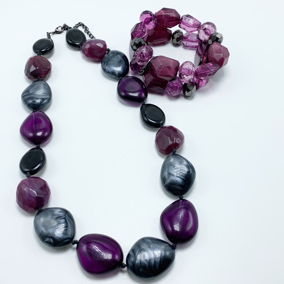 Chunky Beaded Necklace & Bracelet Set - Picture 1 of 6